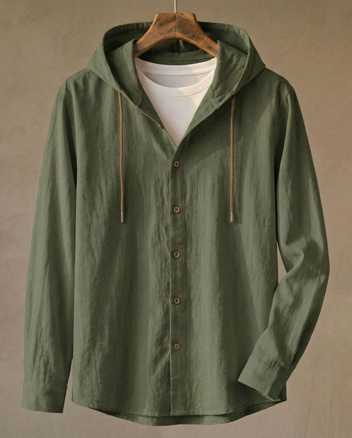 Elio Linen-Blend Hooded Shirt