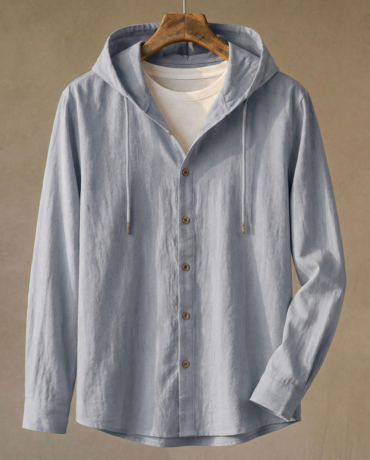 Elio Linen-Blend Hooded Shirt