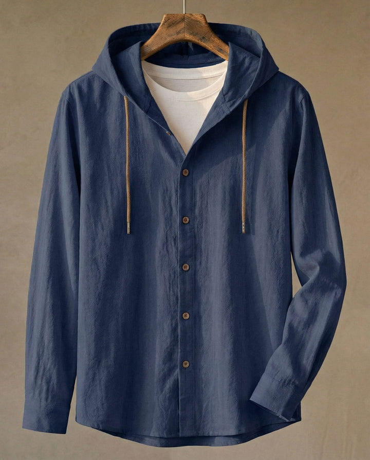 Elio Linen-Blend Hooded Shirt