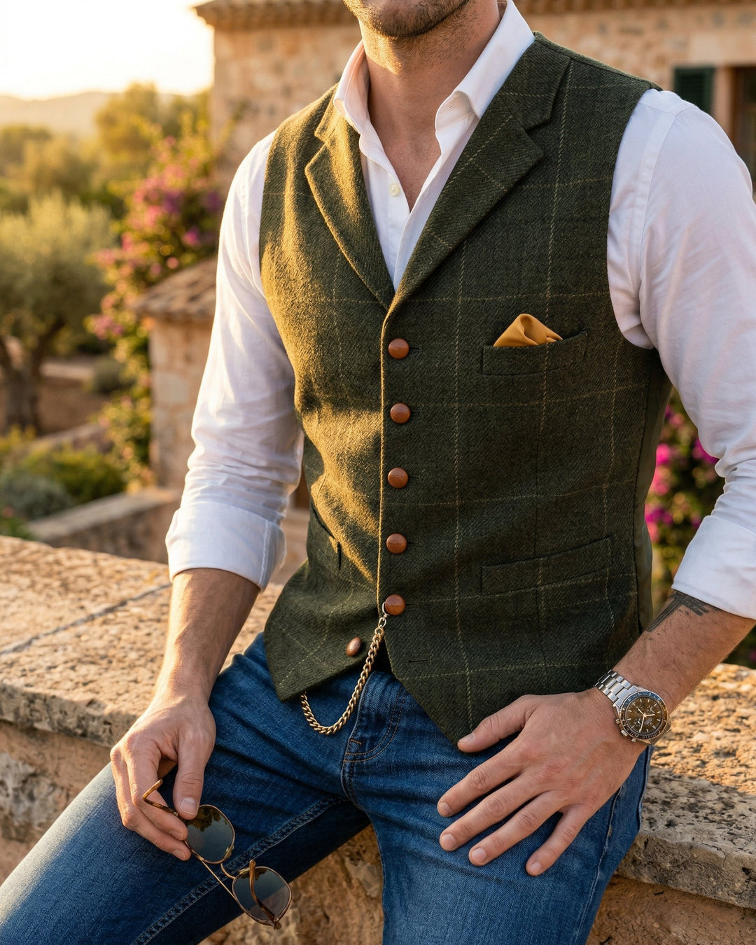 Tiziano Windowpane Lapel Vest