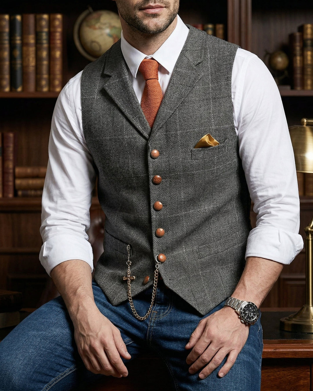 Tiziano Windowpane Lapel Vest