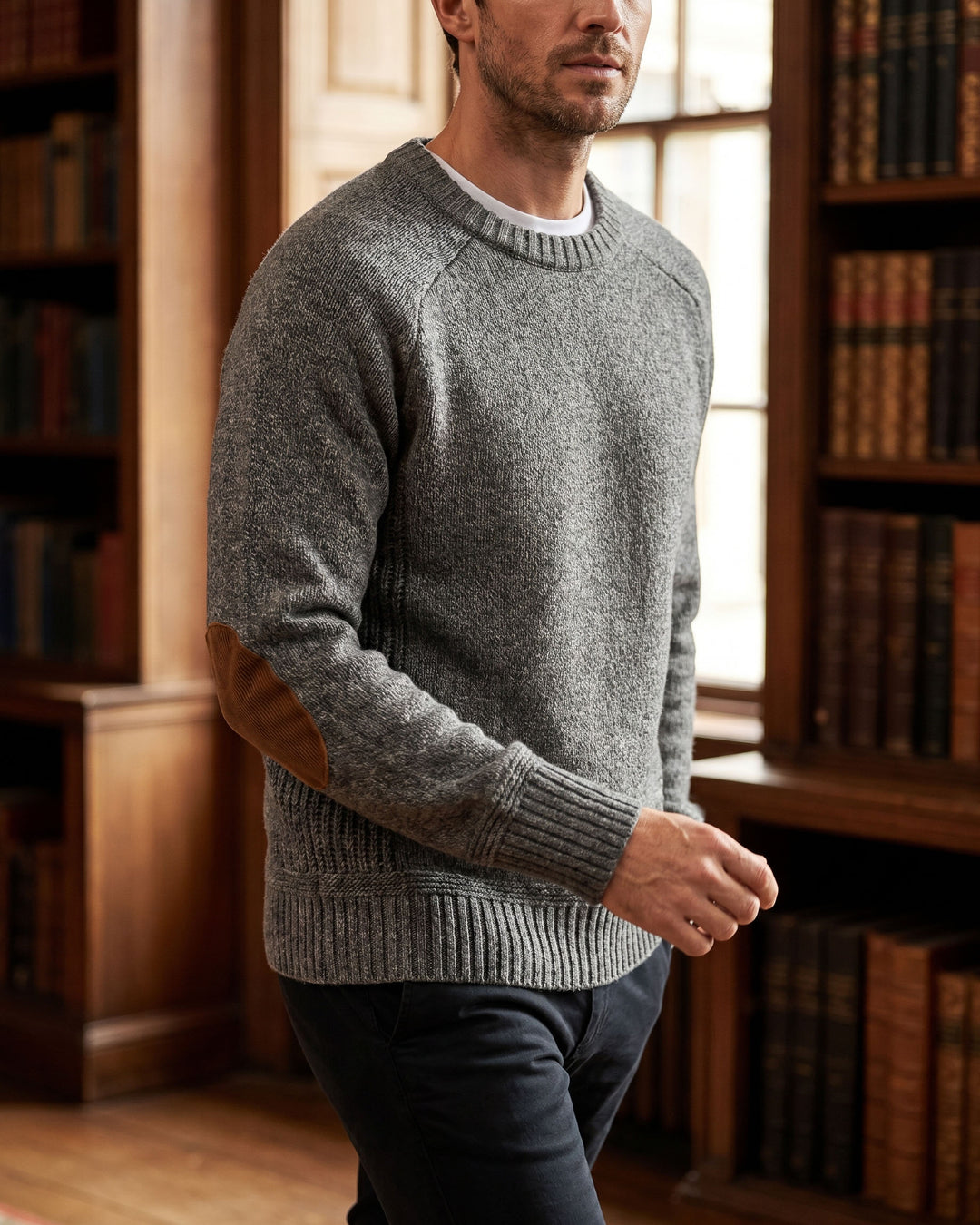 Massimo Elbow-Patch Crewneck Sweater