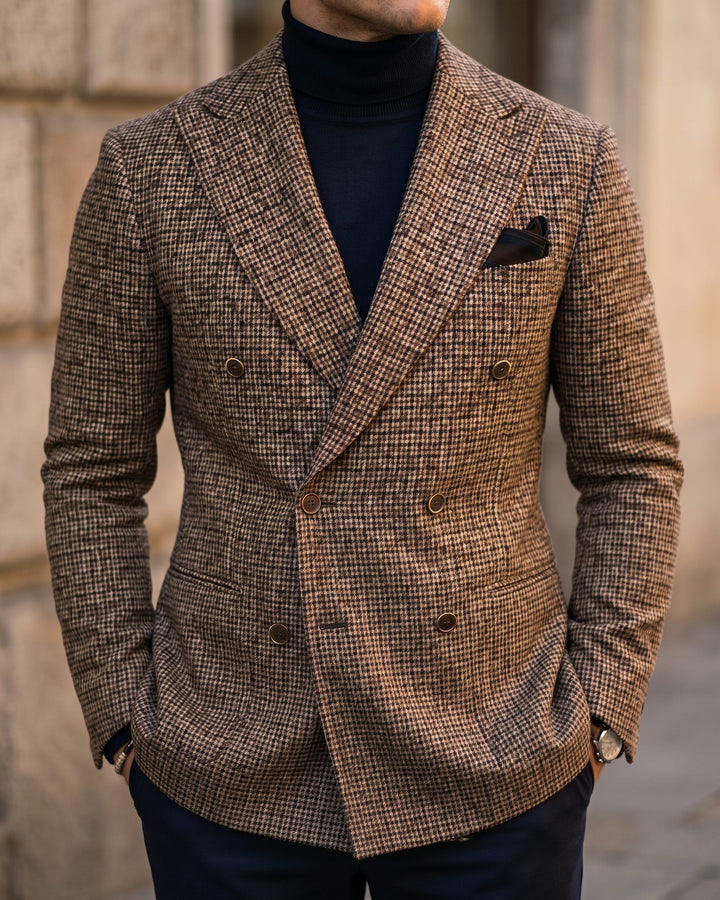 Simon Houndstooth Tweed Double-Breasted Blazer
