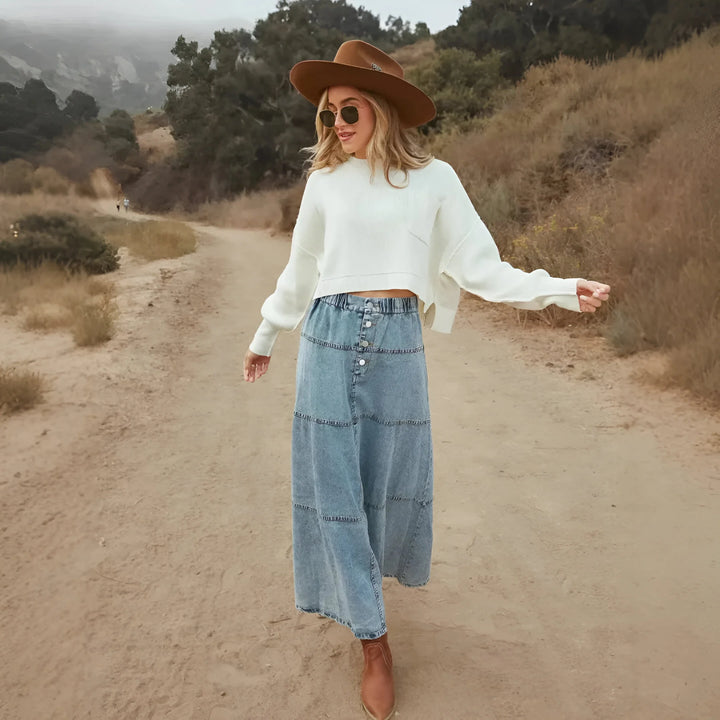 Luna Tiered Denim Maxi Skirt