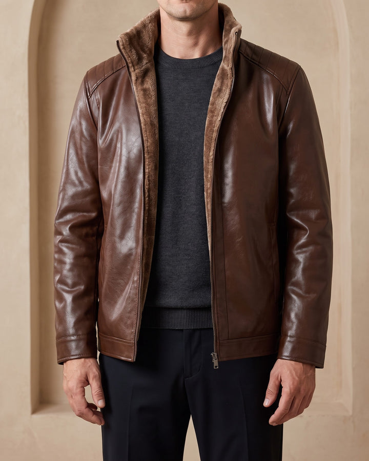 Hugo Faux Leather Shearling-Collar Jacket