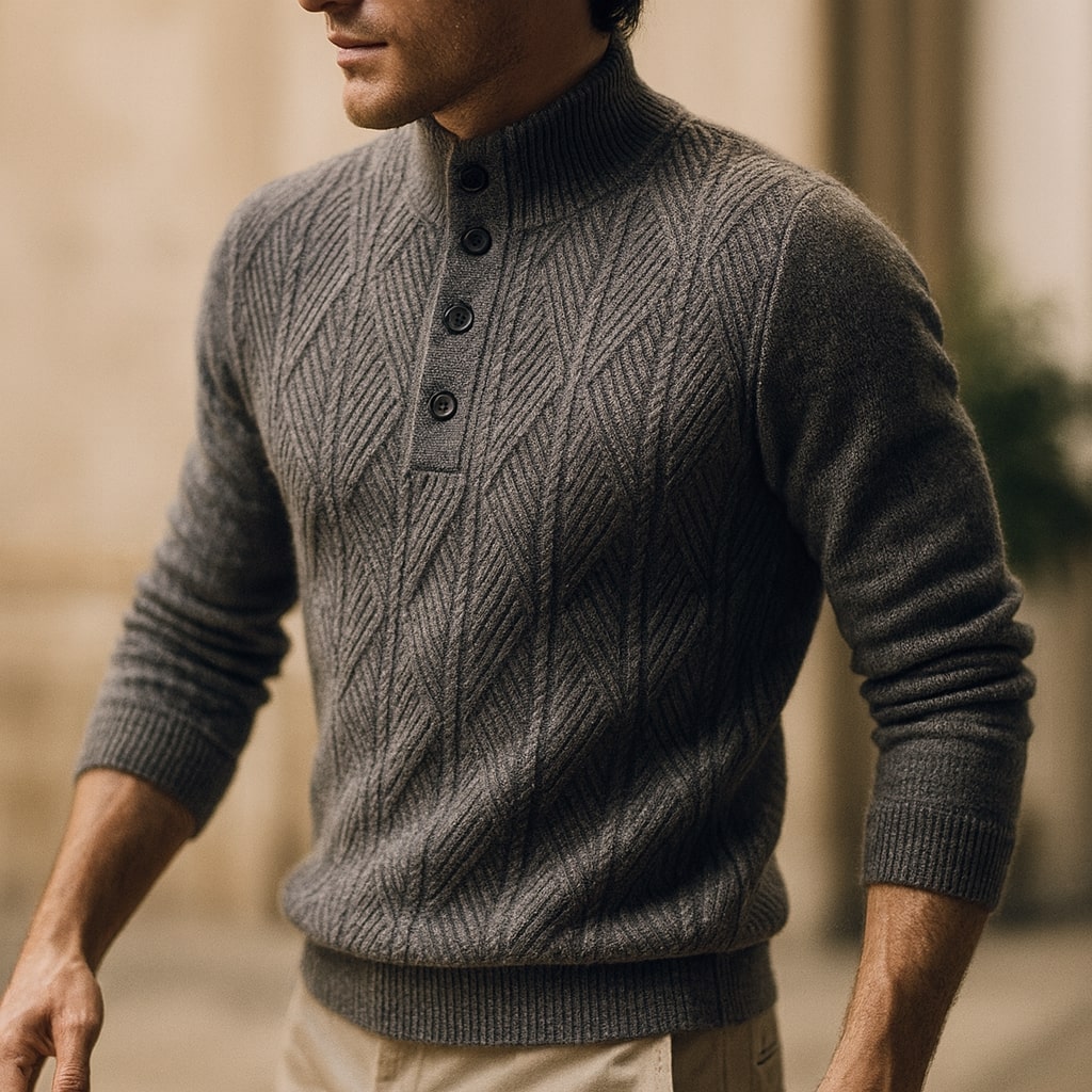 Lorenzo Button-Neck Knit Sweater