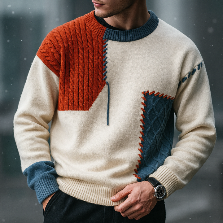 Adriano Mixed-Pattern Knit Sweater