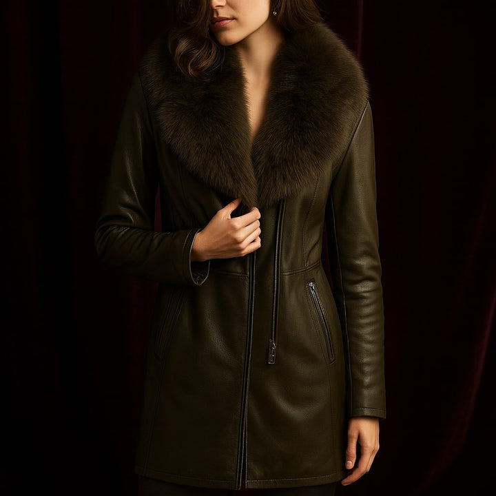 Vittoria Fur-Trim Leather Coat