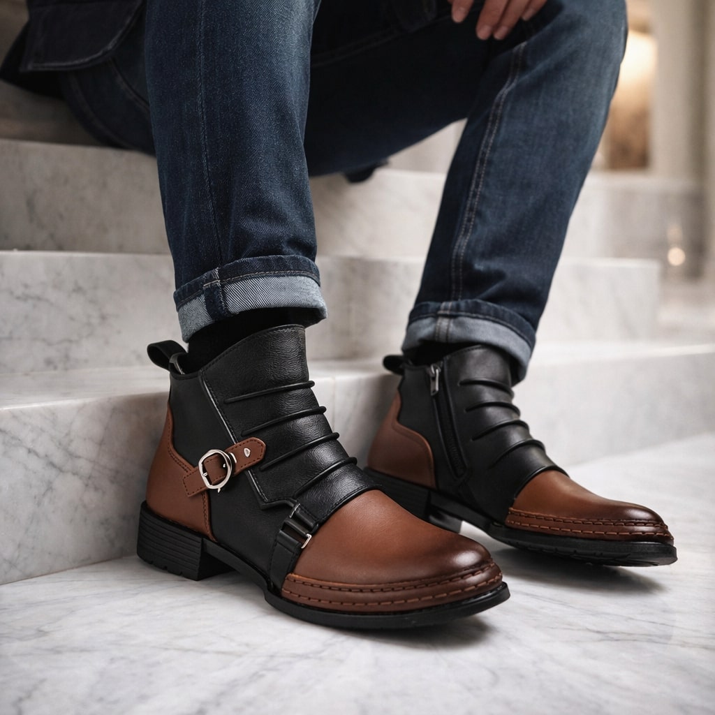 Raffaele Leather Strap Ankle Boot