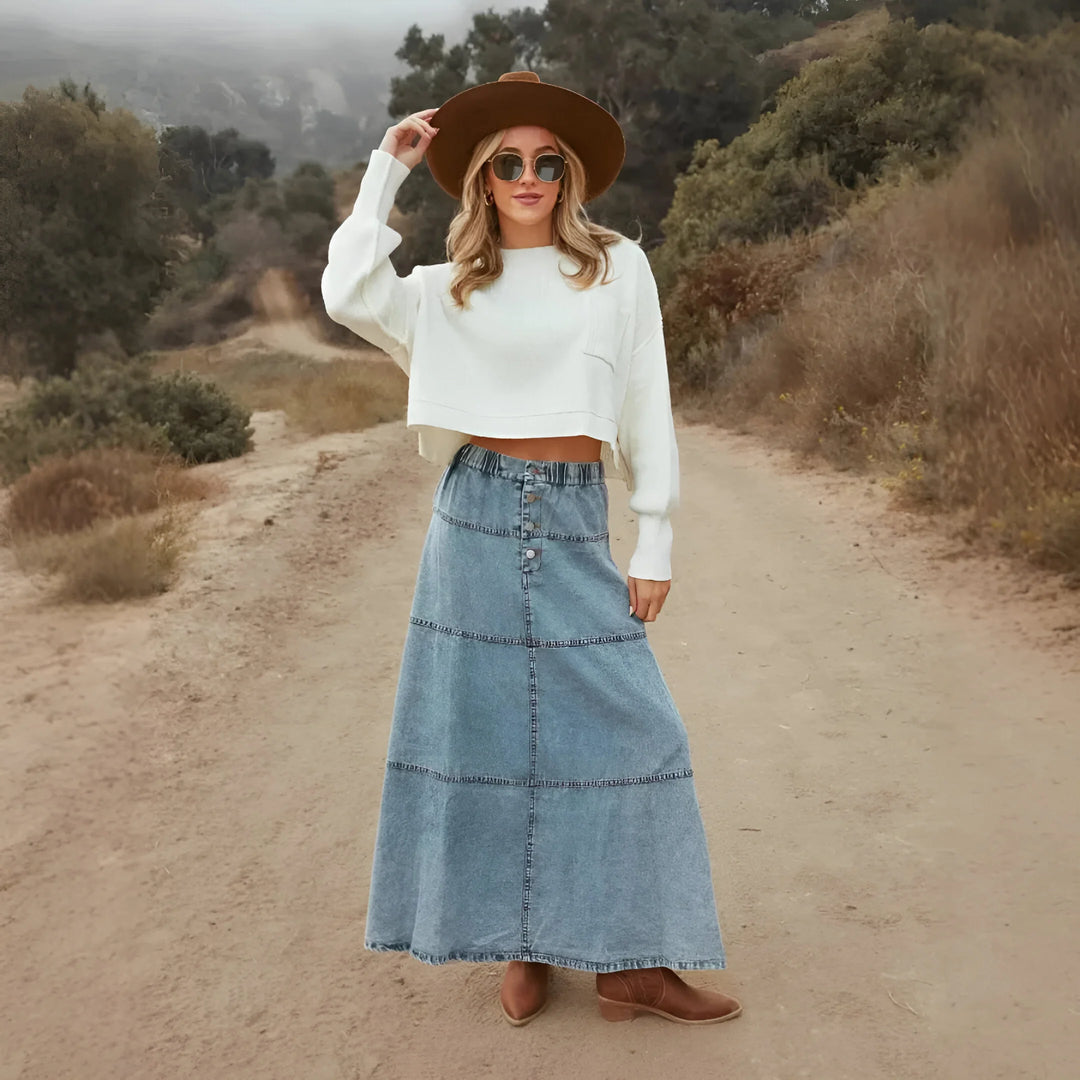 Luna Tiered Denim Maxi Skirt