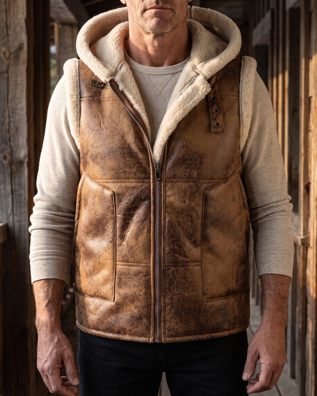 Leandro Faux Leather Sherpa Vest