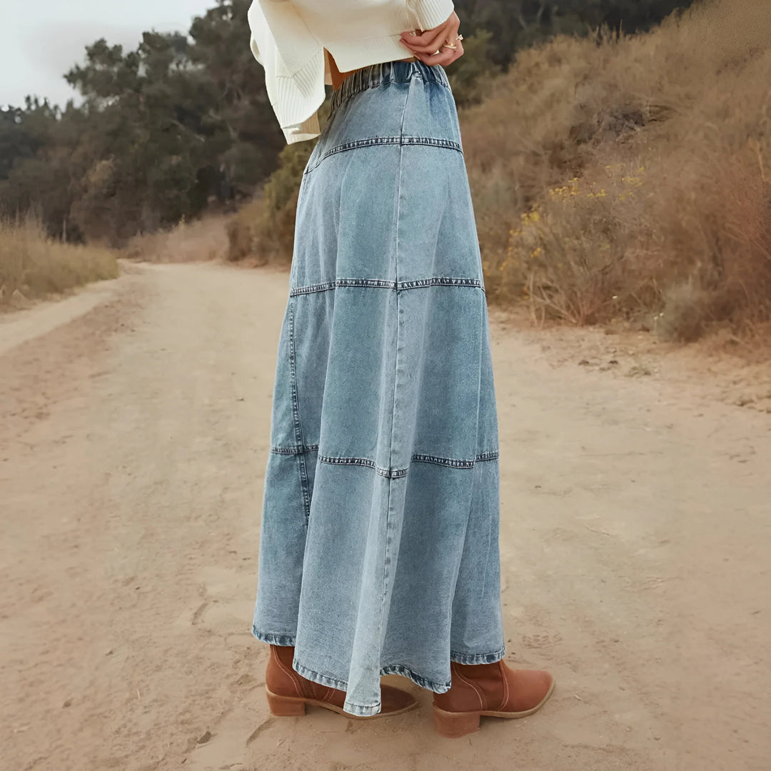 Luna Tiered Denim Maxi Skirt