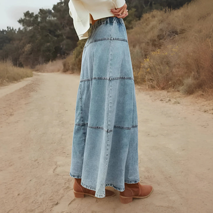 Luna Tiered Denim Maxi Skirt