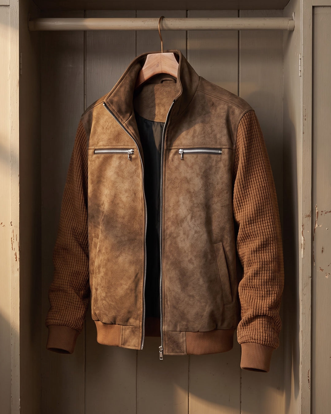 Augusto Suede-Finish Mixed-Material Jacket
