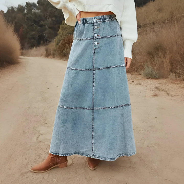 Luna Tiered Denim Maxi Skirt