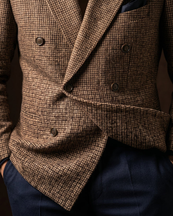 Simon Houndstooth Tweed Double-Breasted Blazer