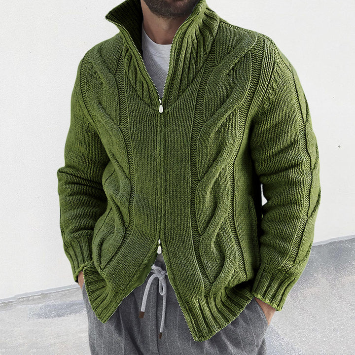 Stefano Cable-Knit Zip Sweater