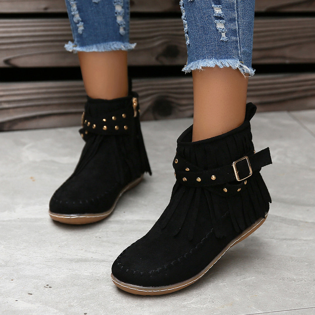 Esmeralda Fringe Vegan Leather Boots