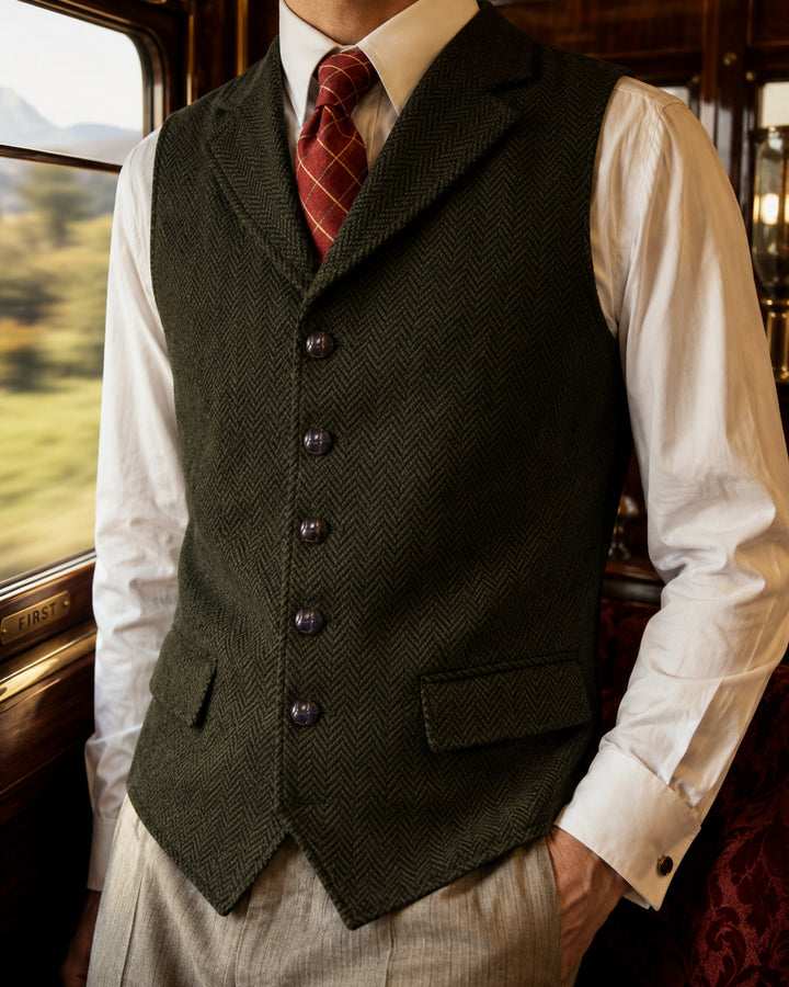 Isidoro Herringbone Tweed Vest