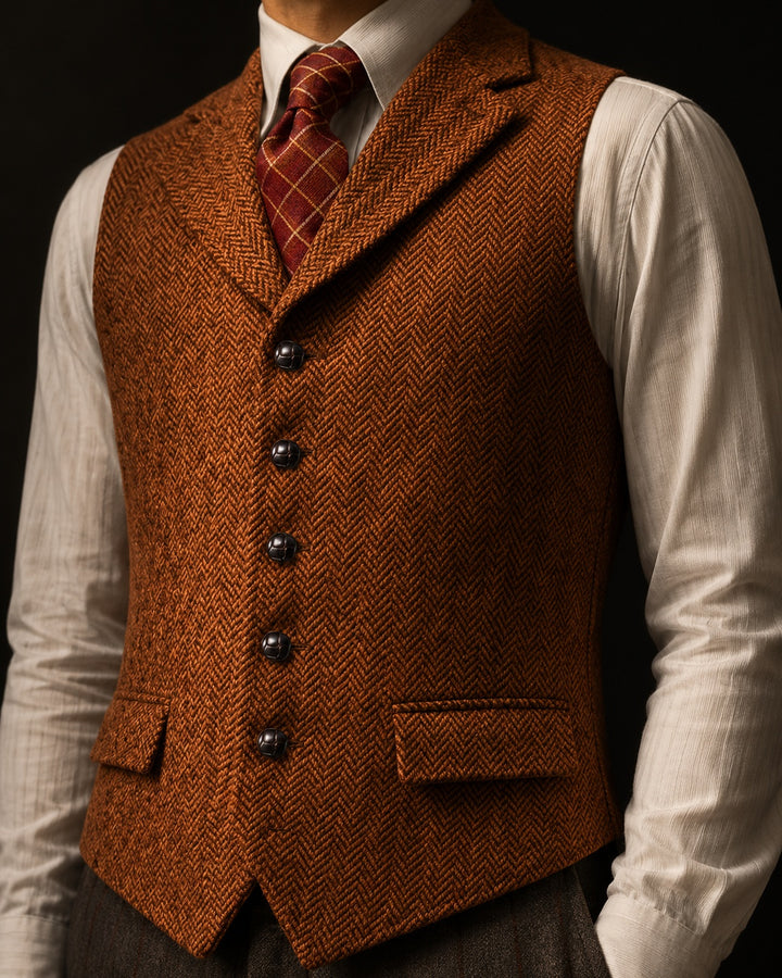 Isidoro Herringbone Tweed Vest