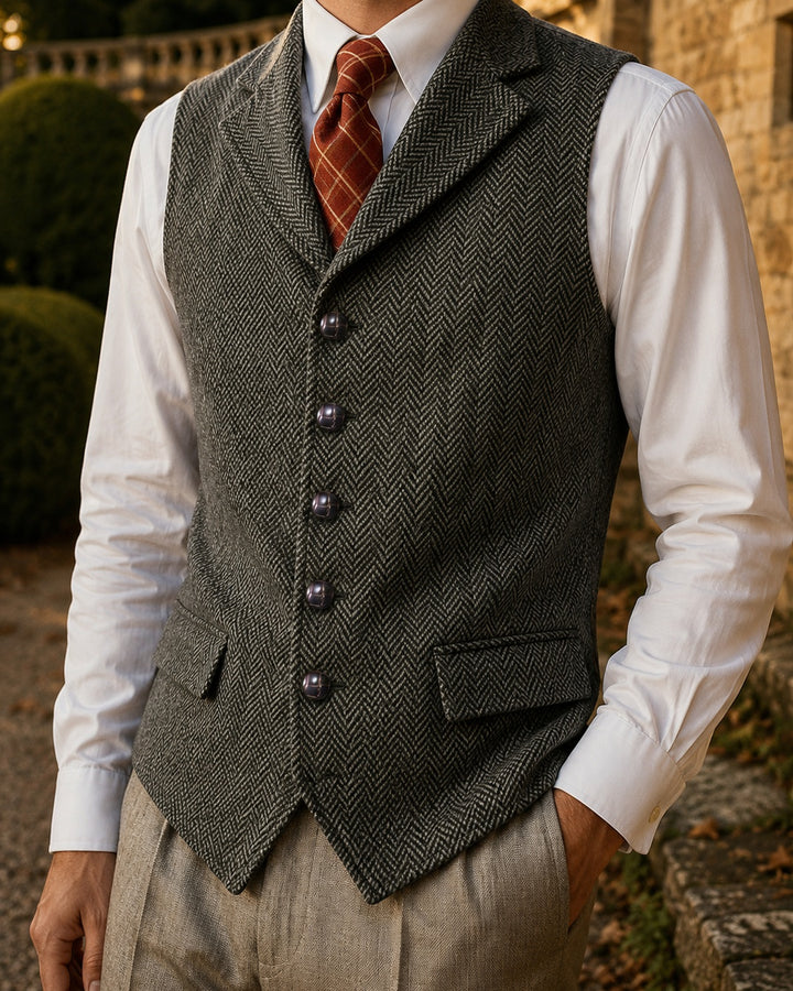 Isidoro Herringbone Tweed Vest