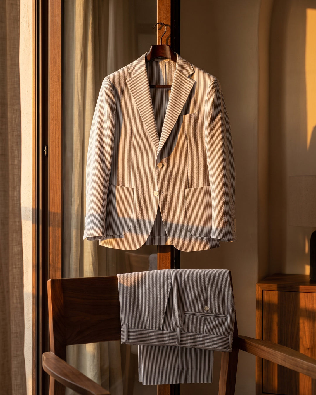 Roberto Cotton Seersucker Suit Set