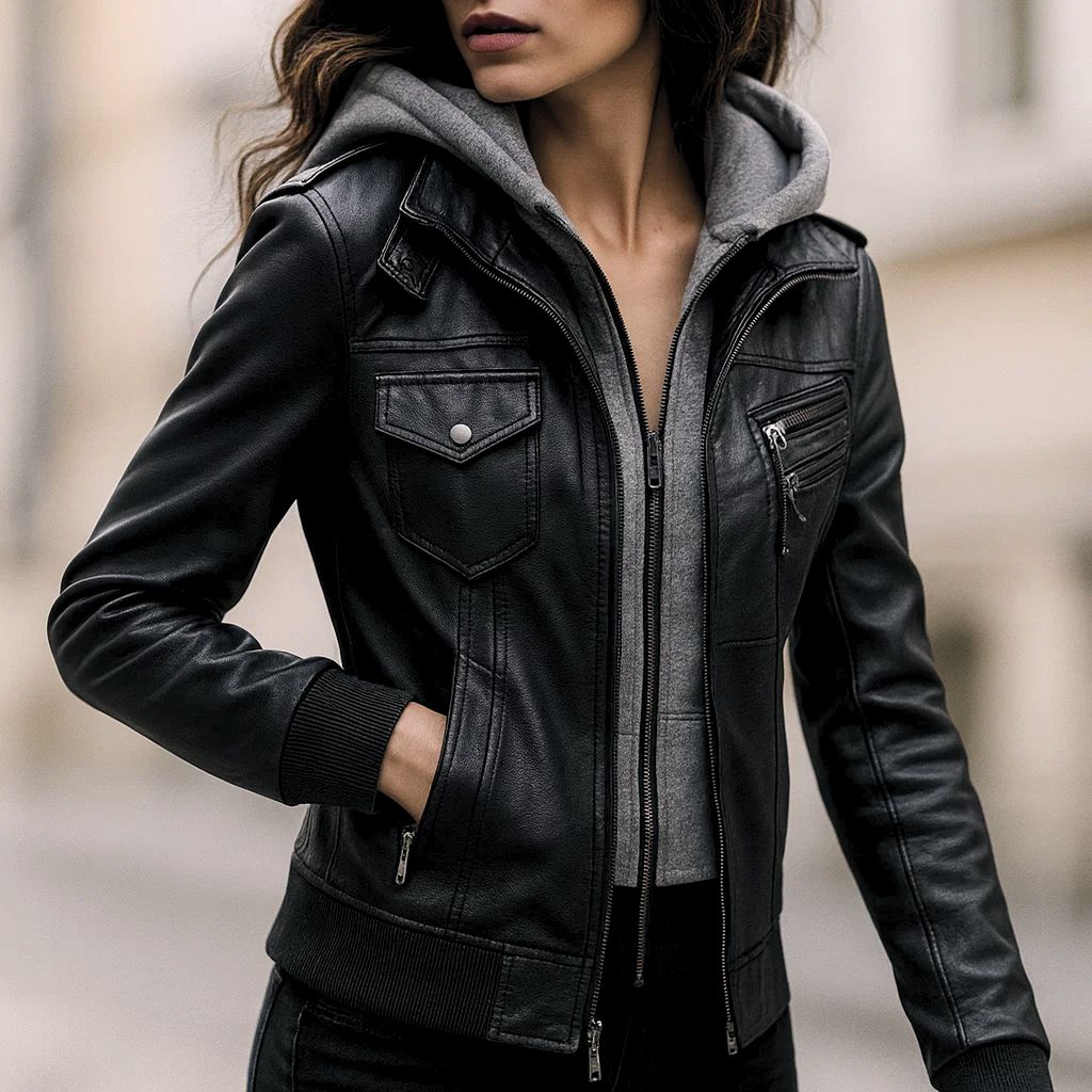 Alessia Hooded Leather Jacket