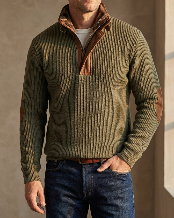 Dario Leather-Trim Half-Zip Sweater