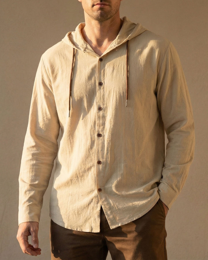 Elio Linen-Blend Hooded Shirt