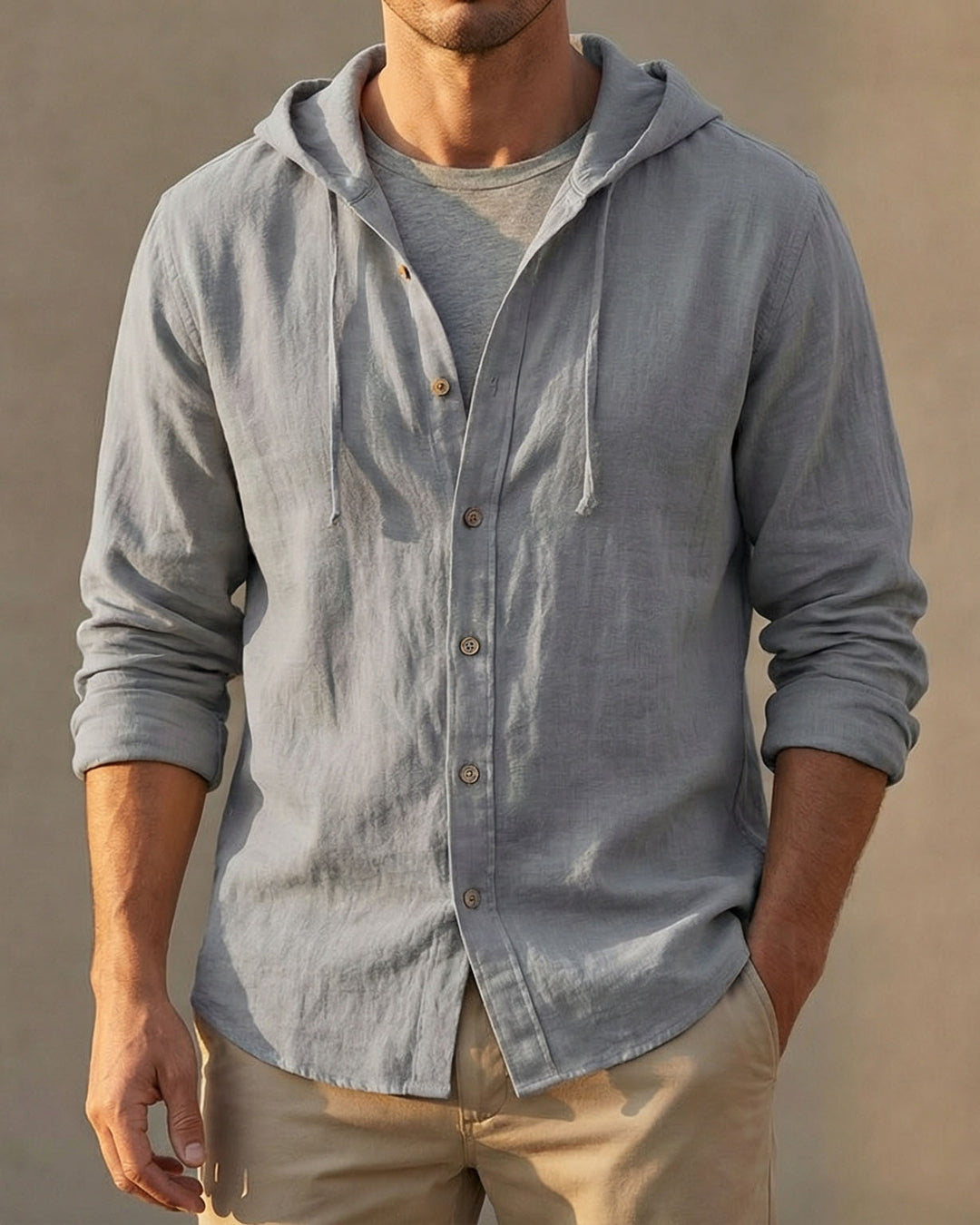 Elio Linen-Blend Hooded Shirt