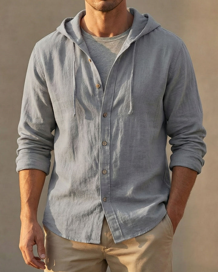 Elio Linen-Blend Hooded Shirt