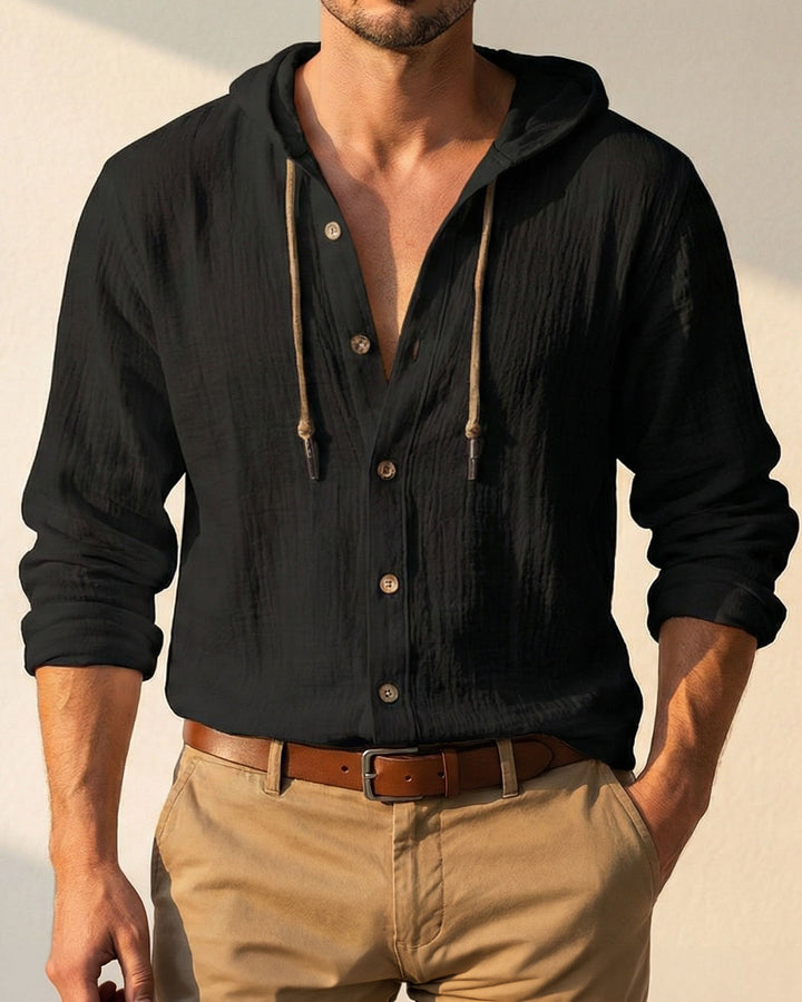 Elio Linen-Blend Hooded Shirt