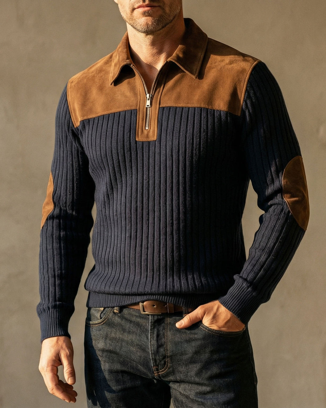 Lorenzo Cotton Rib-Knit Quarter-Zip