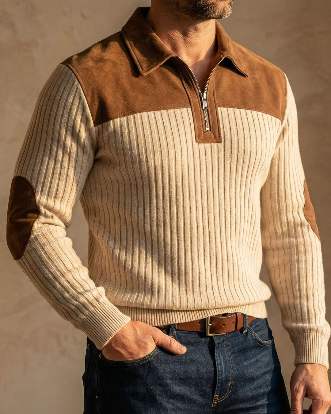 Lorenzo Cotton Rib-Knit Quarter-Zip