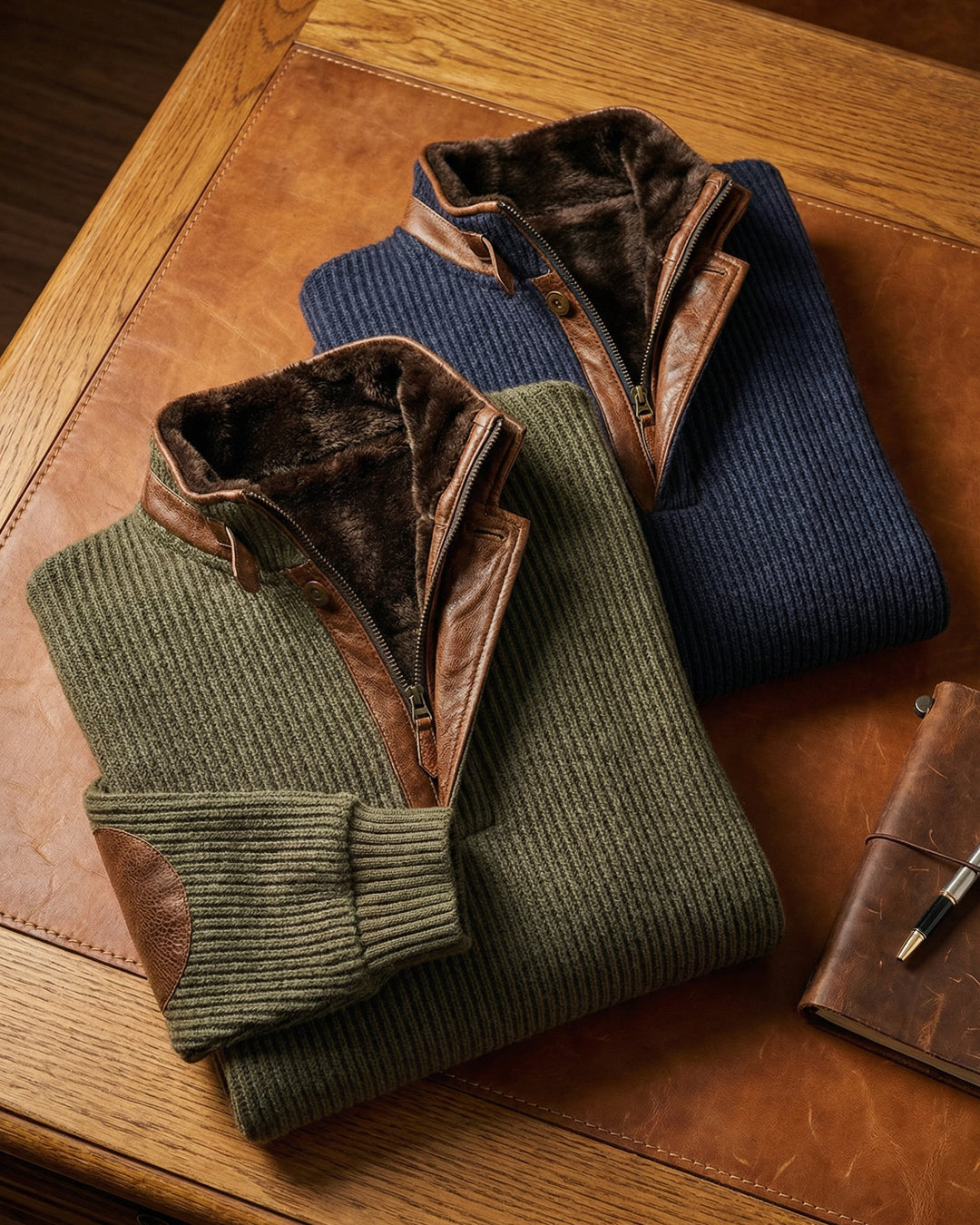 Dario Leather-Trim Half-Zip Sweater