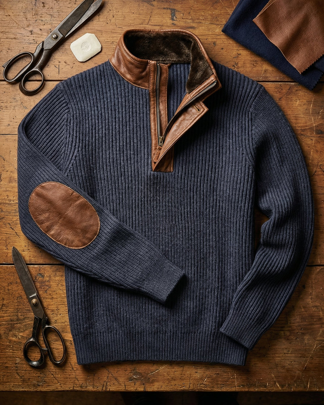 Dario Leather-Trim Half-Zip Sweater