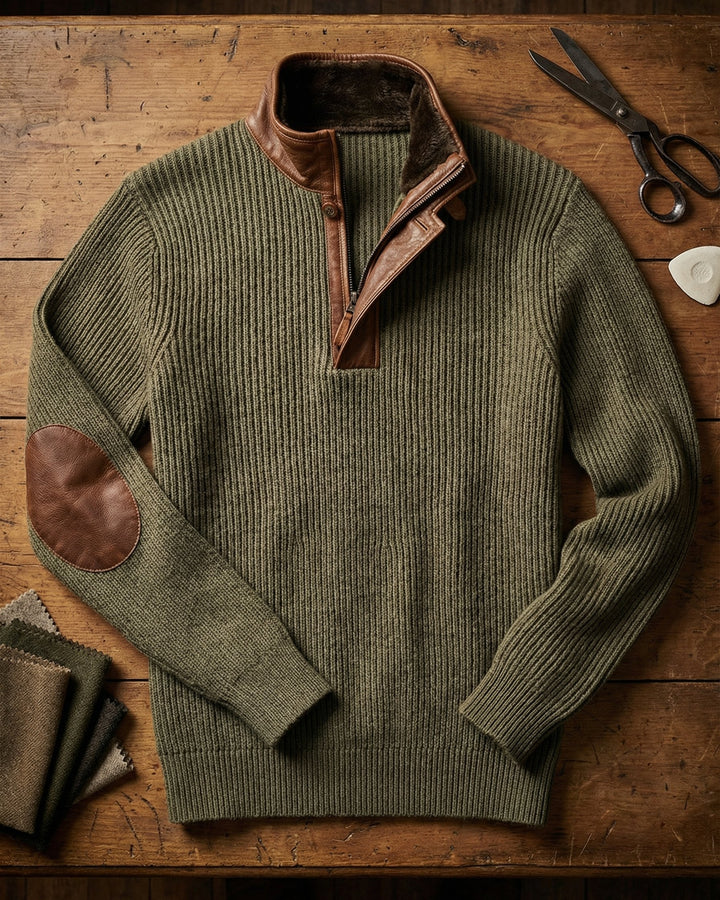 Dario Leather-Trim Half-Zip Sweater