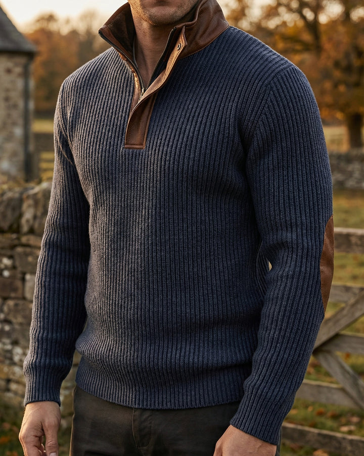 Dario Leather-Trim Half-Zip Sweater