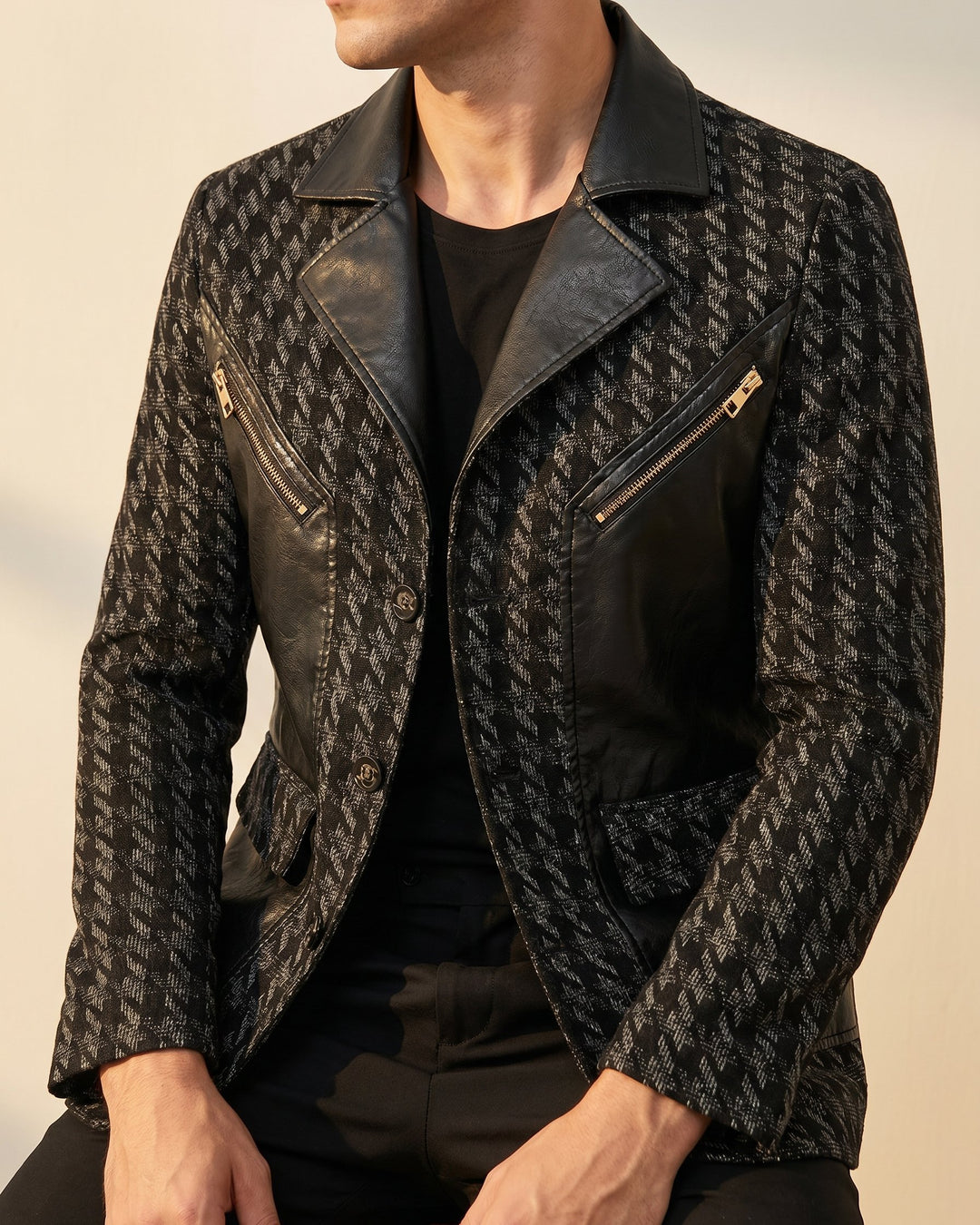 Santos Leather-Trim Houndstooth Jacket