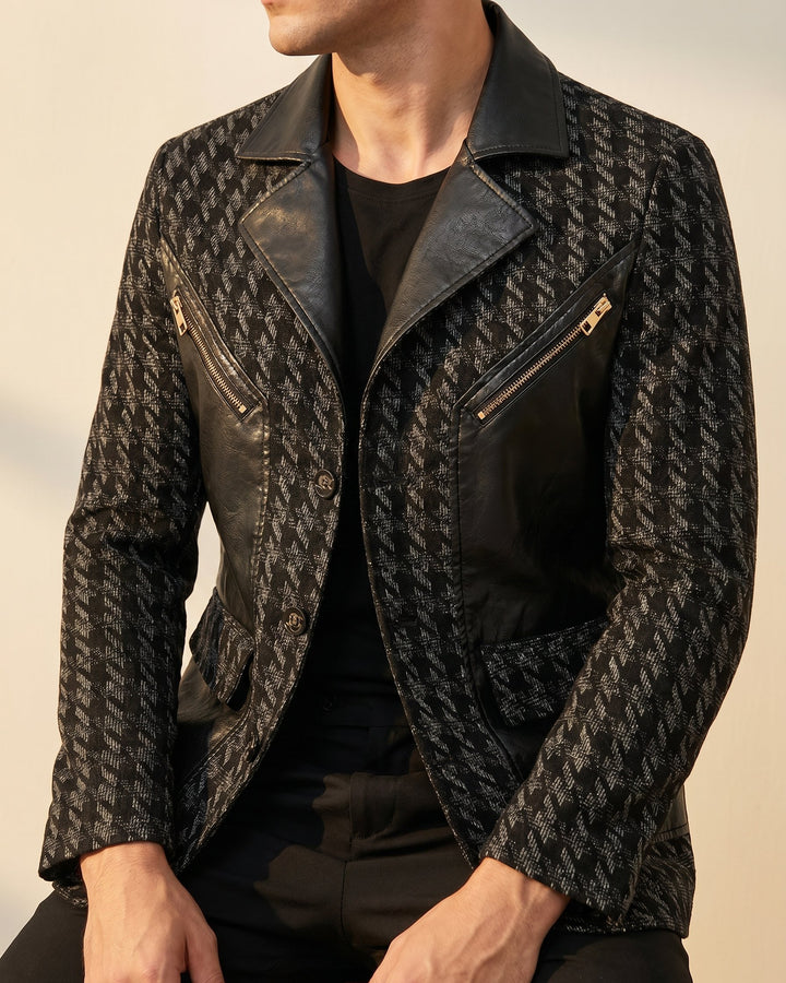 Santos Leather-Trim Houndstooth Jacket
