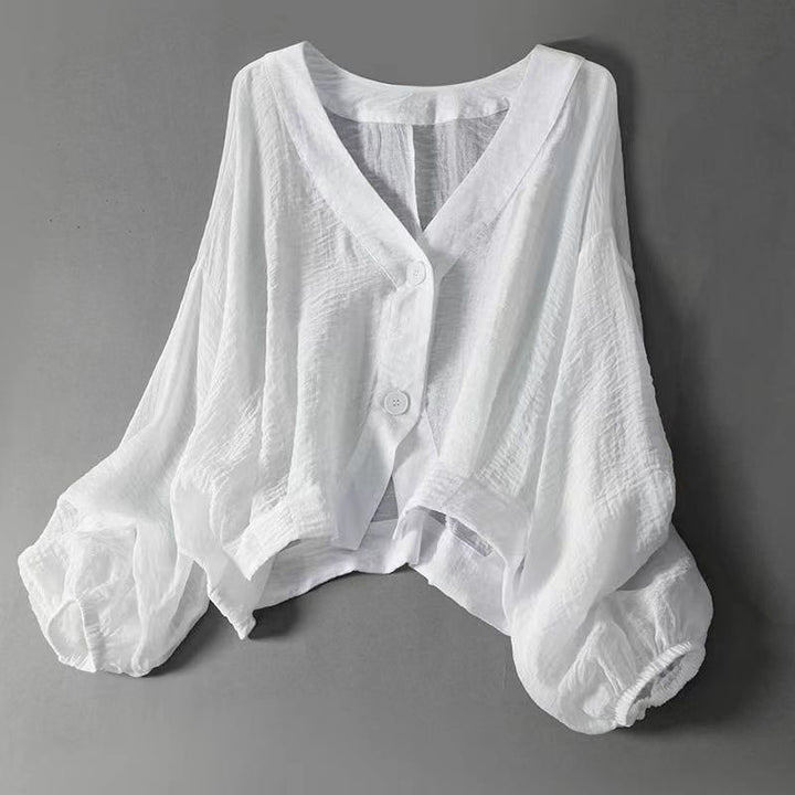 Avelina Linen Gauze Cropped Cardigan