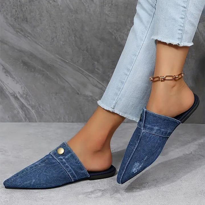 Sofia Pointed Denim Mule Slides