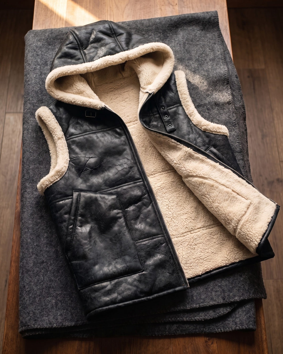 Leandro Faux Leather Sherpa Vest