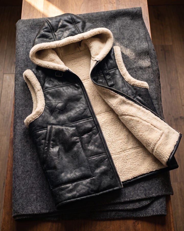 Leandro Faux Leather Sherpa Vest
