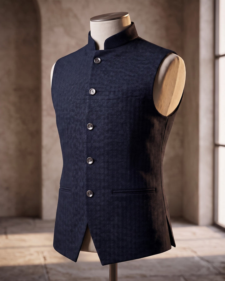 Rodolfo Herringbone Nehru Waistcoat