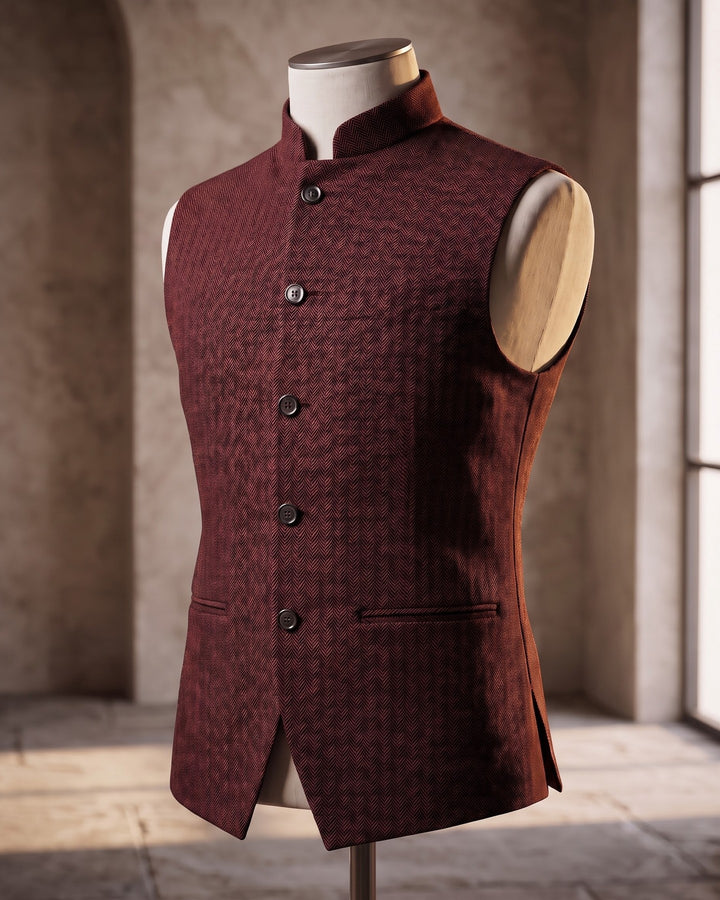 Rodolfo Herringbone Nehru Waistcoat