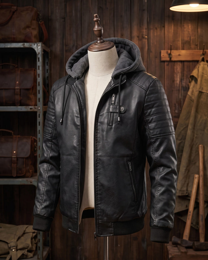 Eugenio Leather Hooded Jacket