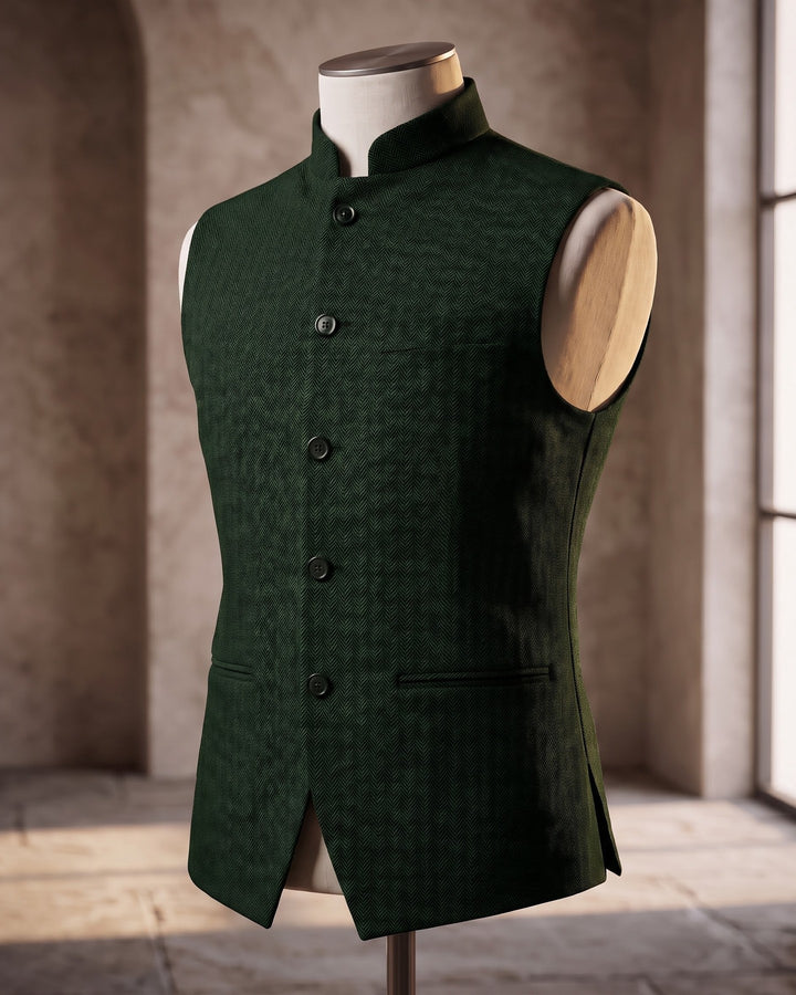Rodolfo Herringbone Nehru Waistcoat