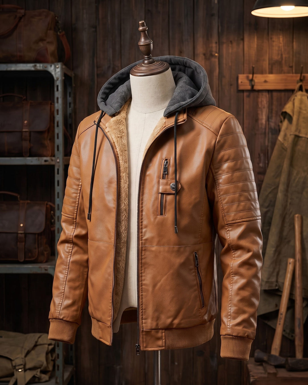 Eugenio Leather Hooded Jacket