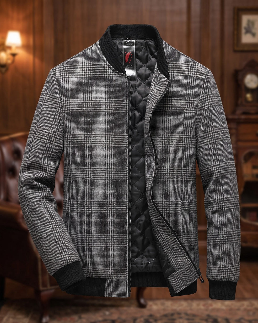 Fabian Glen Plaid Wool-Blend Bomber Jacket